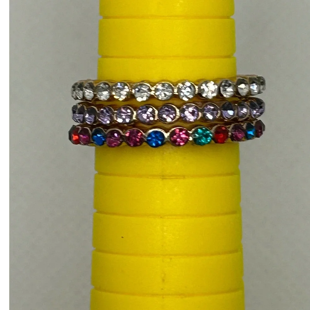 Multicolored Stackable Set of 3‎ Rhinestone Eternity Rings Size 8.75 shiny