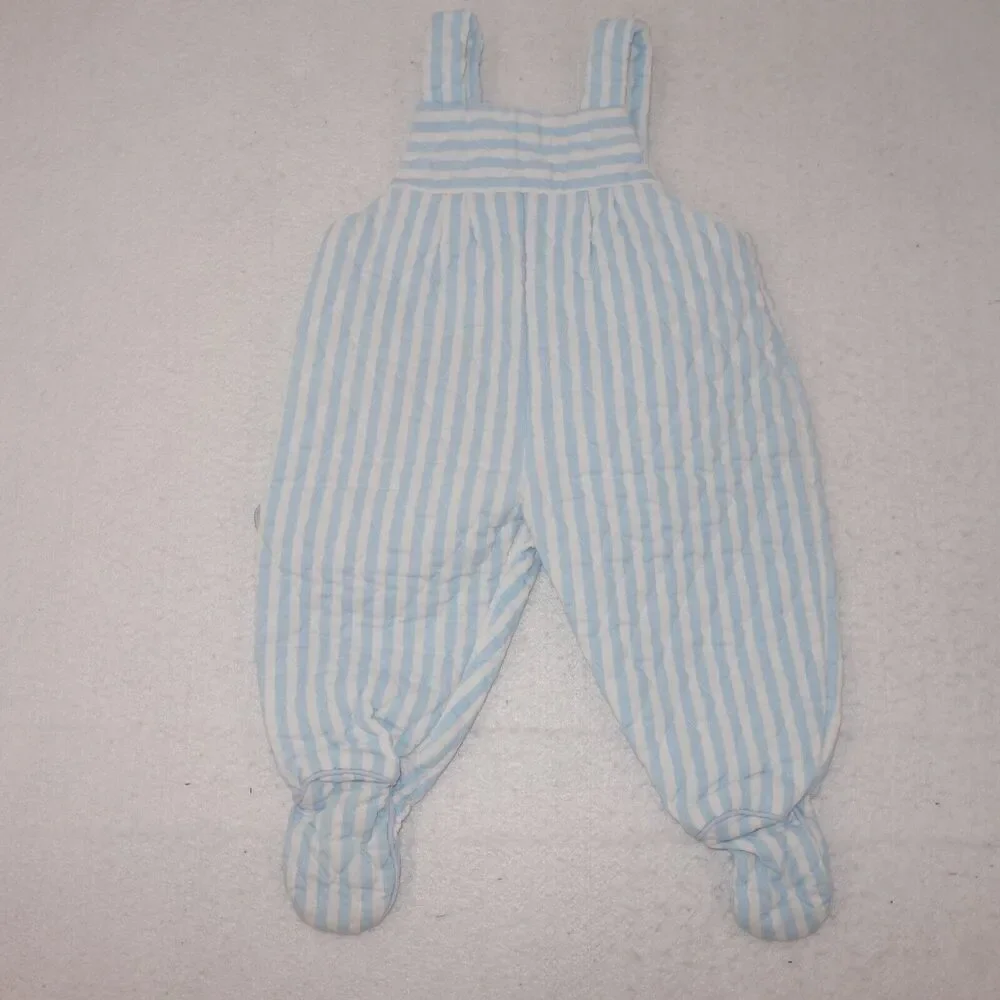 Vintage Tiny Tots Original Blue Stripe Dinosaur Made In USA Overalls 6-9 Months