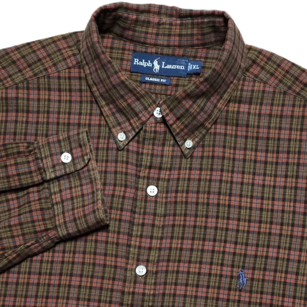 VTG Ralph Lauren Lightweight Flannel Shirt Mens‎ XL Tartan Plaid 90s Classic Fit