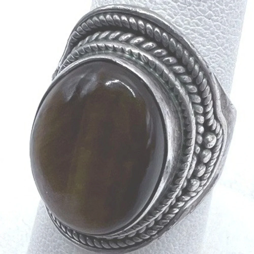 Vtg Sterling Silver 925 Tigers Eye Gemstone Ring Size 7‎ Unisex Artisan Made 10g