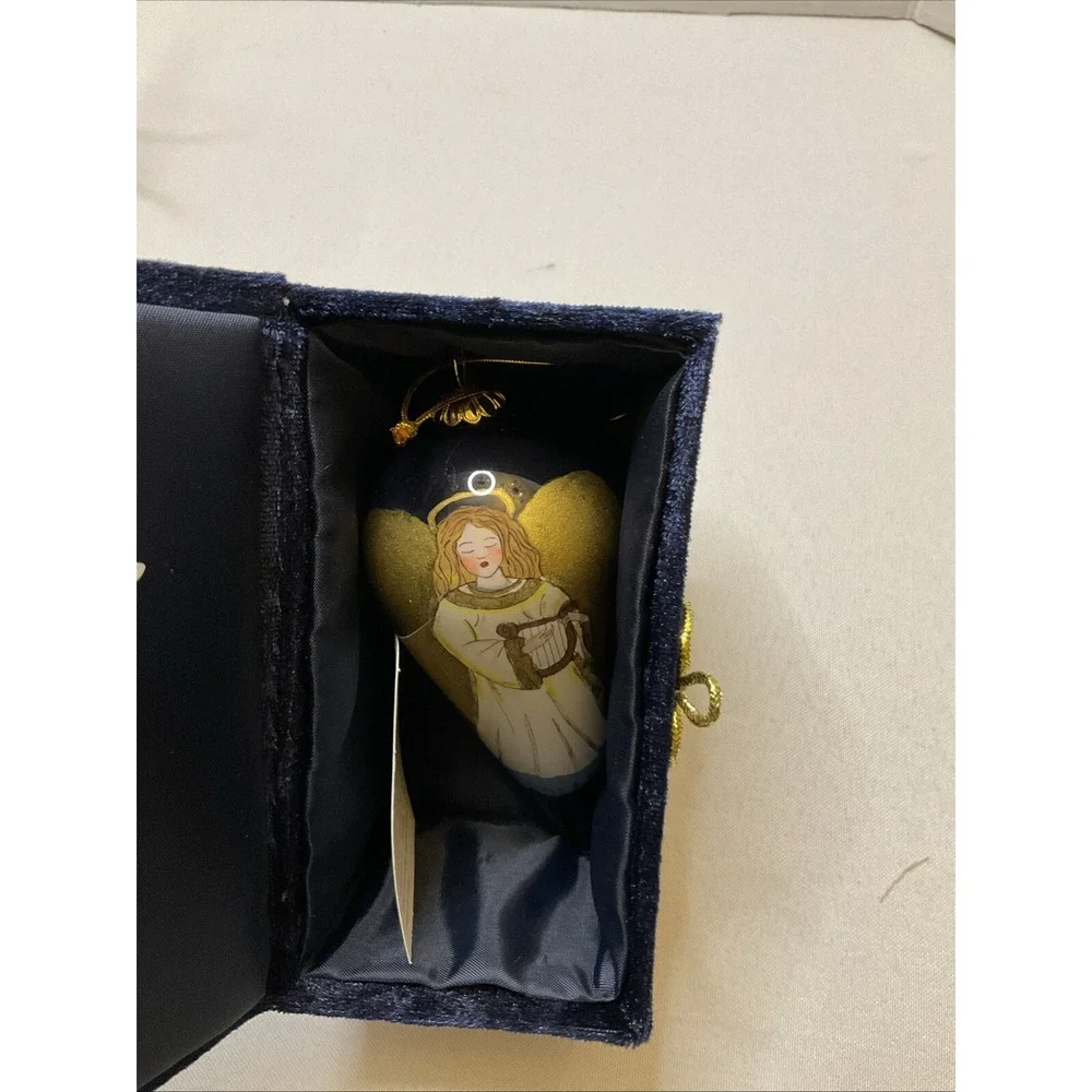 LI BIEN Christmas Angel Glass Ornament Reverse Painting Original‎ Blue Box