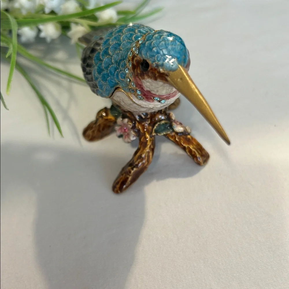 Jeweled Peacock Ring Box Unique enameled Trinket box Vintage home decor