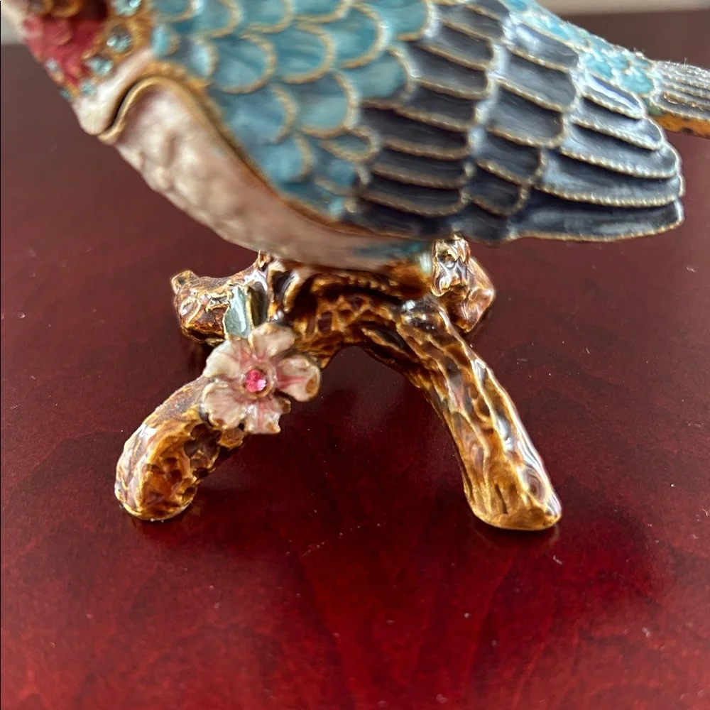 Jeweled Peacock Ring Box Unique enameled Trinket box Vintage home decor