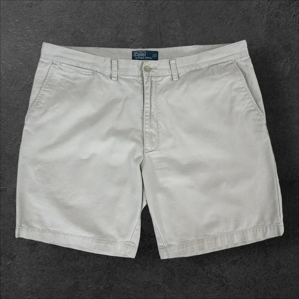 Polo‎ Ralph Lauren Chino Shorts Mens 42 x 9 Tan Khaki Flat Front Cotton Logo