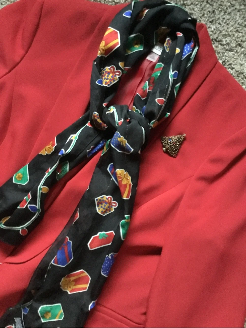 Black Print Silk Polyester Christmas Scarf