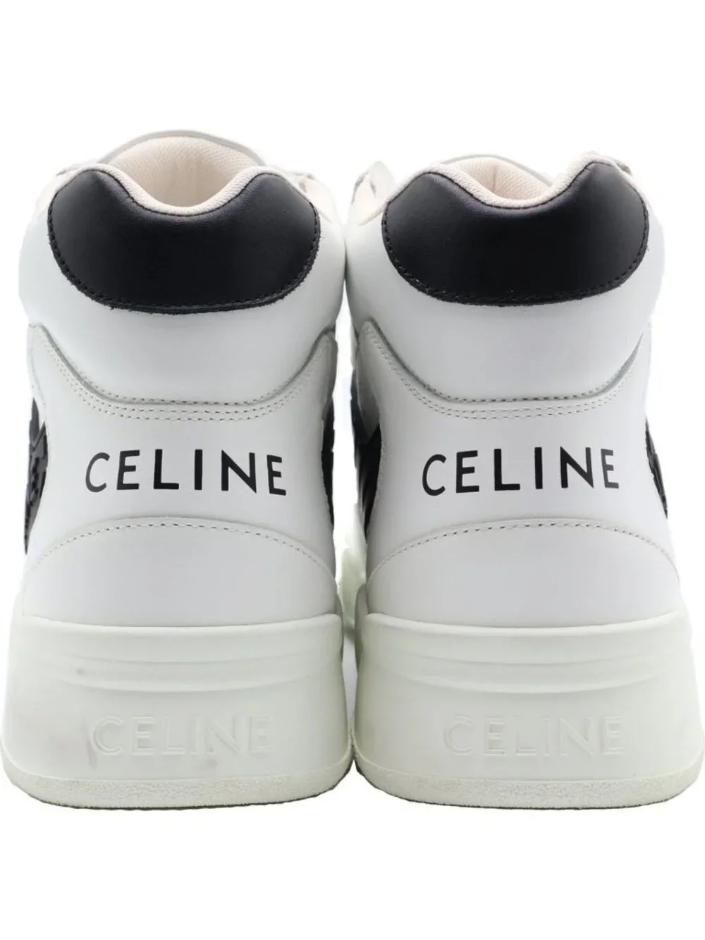 Celine Logo Leather High Cut Sneakers White