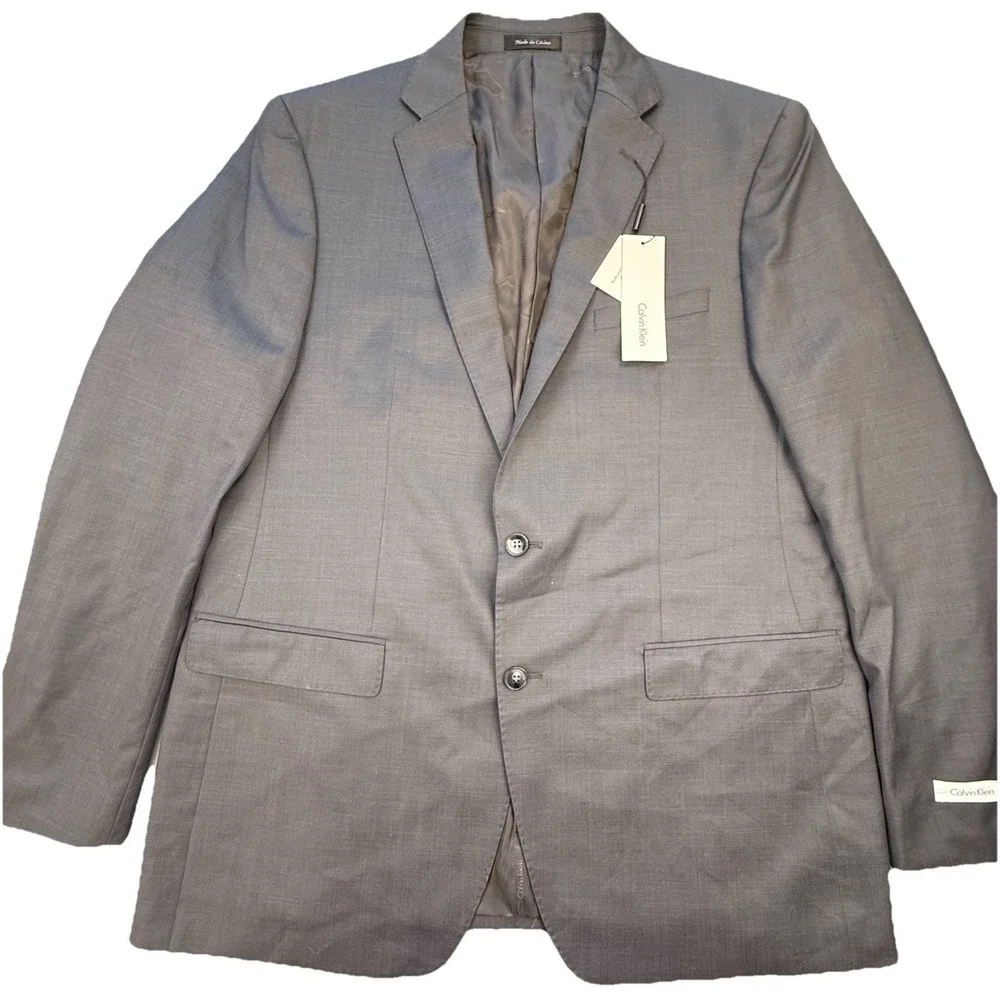 NEW Calvin Klein Men's Slim Fit 100% Wool Suit Jacket‎ Gray Size 48L Long Flaw