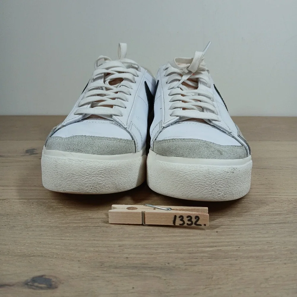 Nike Blazer Low Platform Sneakers Men's 10 White Black Leather Casual Shoes