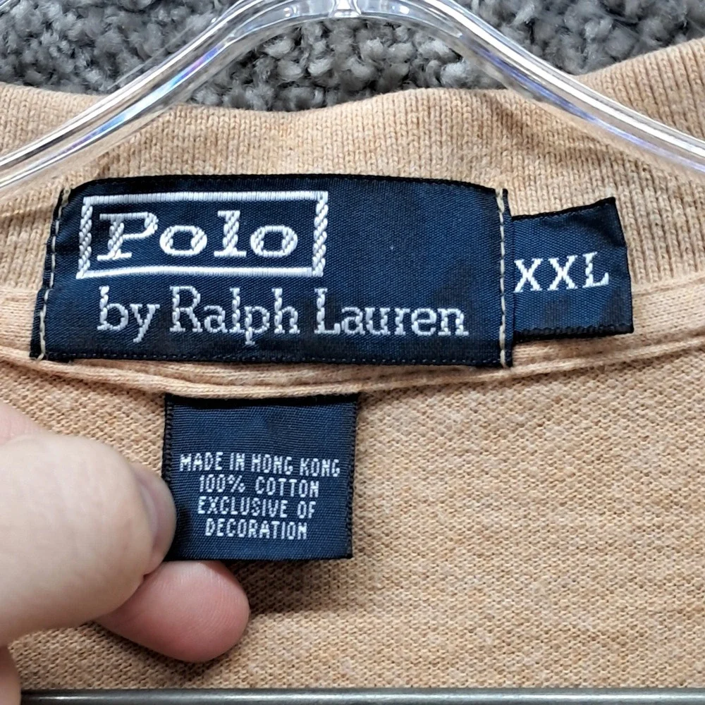 Polo Ralph Lauren Mens XXL Tan Long Sleeve Cotton Pique Pony Logo Polo‎ Shirt