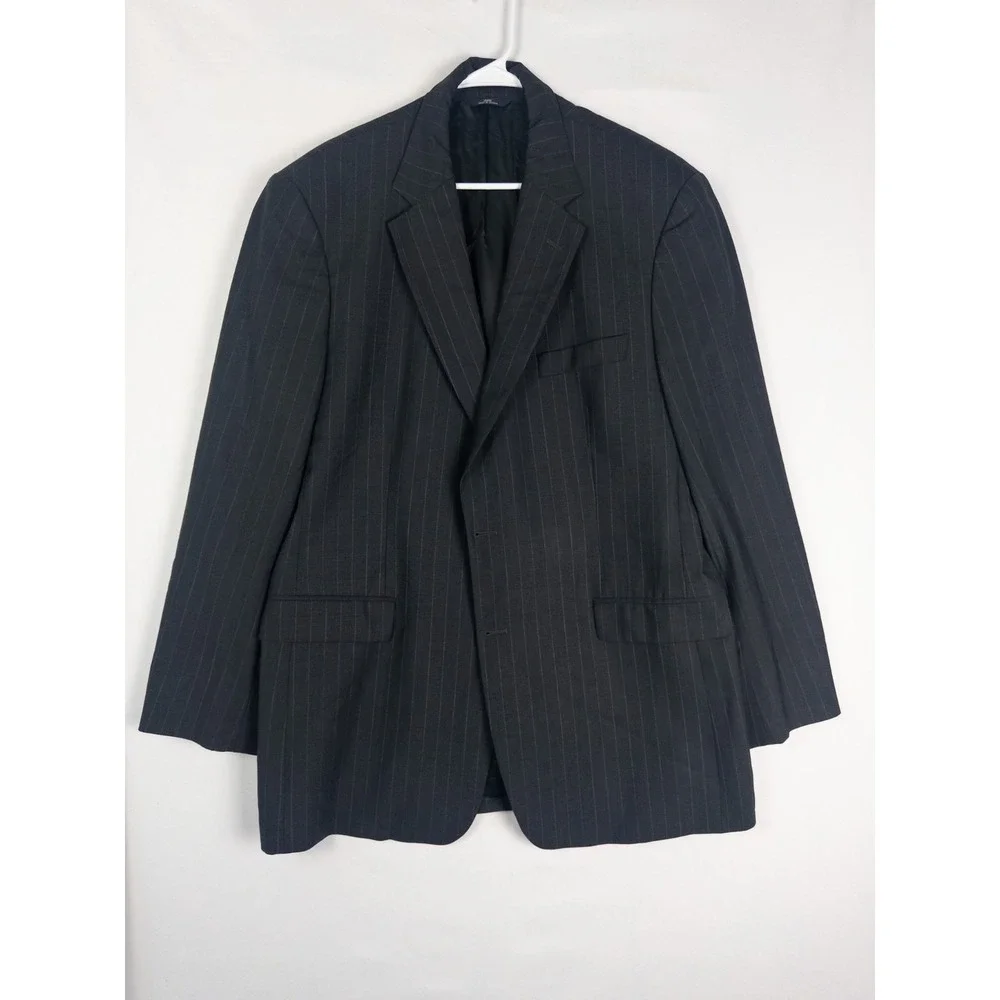 Brook Brothers 346 Blazer Mens 44L Gray Pin Striped Wool 2 Button Single Breaste