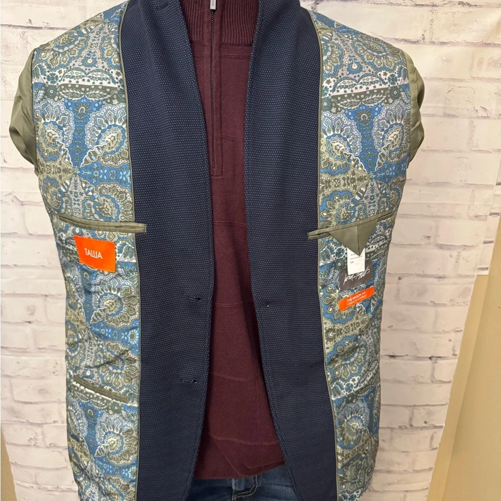 Tallia 42R Mason Fit For Lord & Taylor Unstructured Blazer Jacket Polka Dot Blue