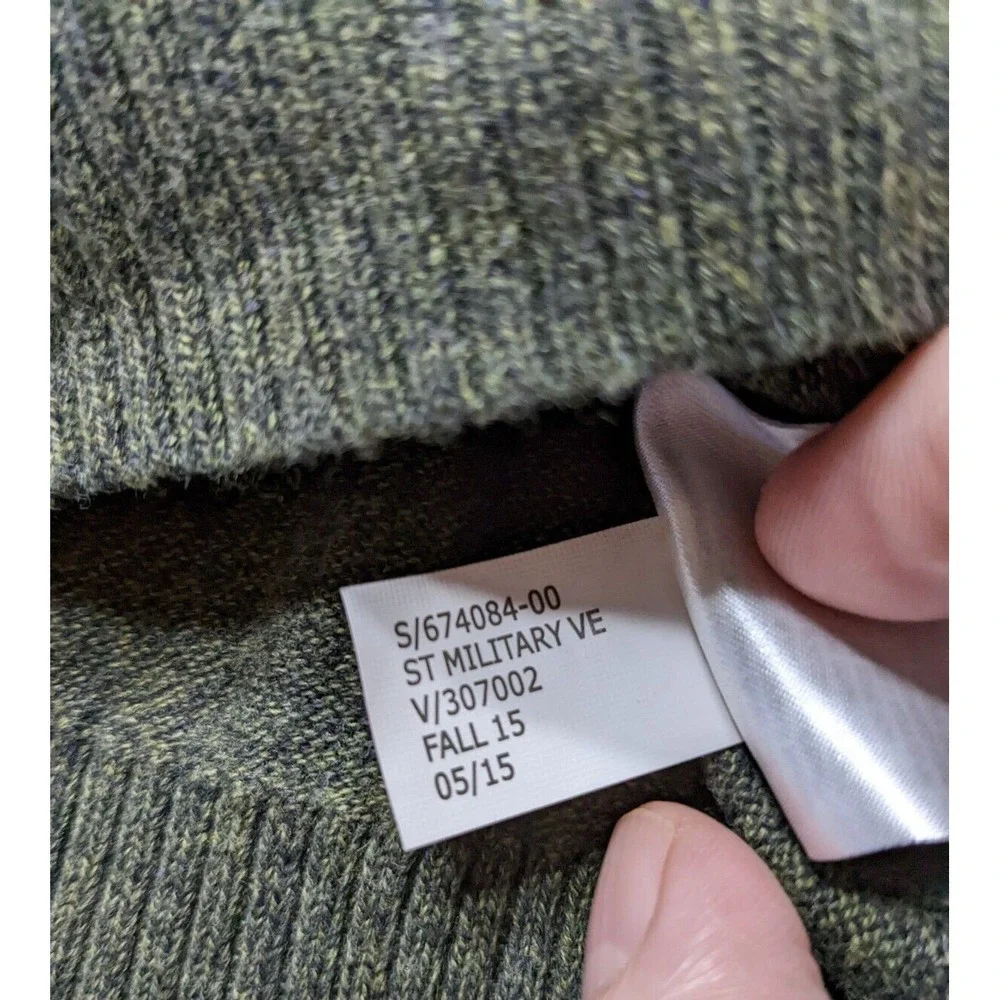 BANANA REPUBLIC Men Large Green Heather‎ Cotton V-Neck Military Sweater EUC