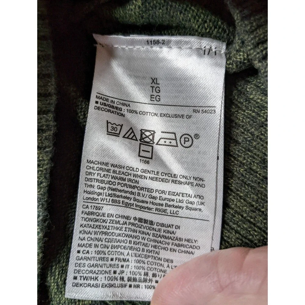 BANANA REPUBLIC Men Large Green Heather‎ Cotton V-Neck Military Sweater EUC