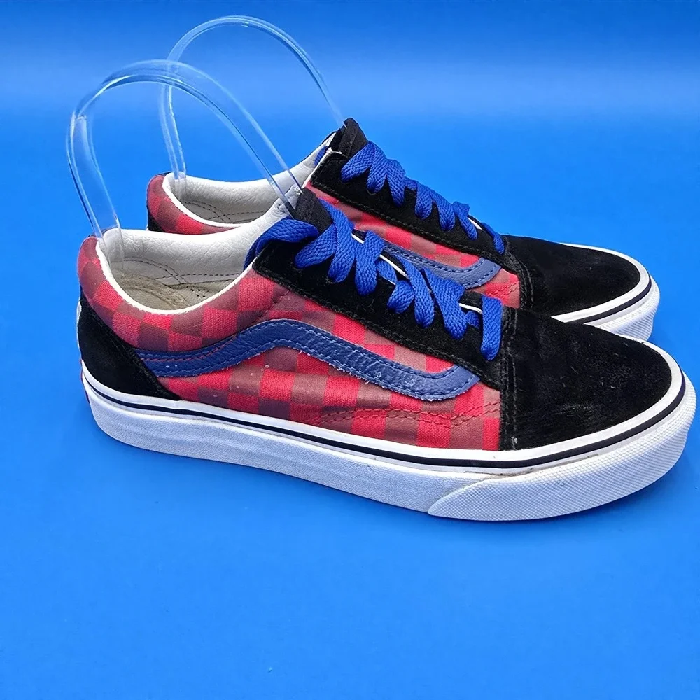 Vans Shoes Mens 4.5 Womens 6 Black Blue Red Suede Canvas Checkerboard Lace‎ Up