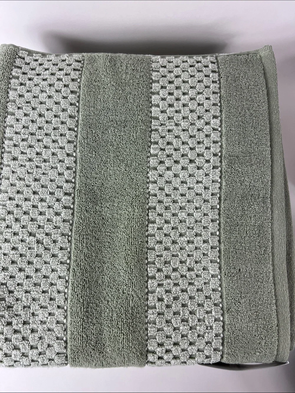 DKNY Bath Towel Set Sage Green White Plush Cotton Zero Twist Set of 8 NEW