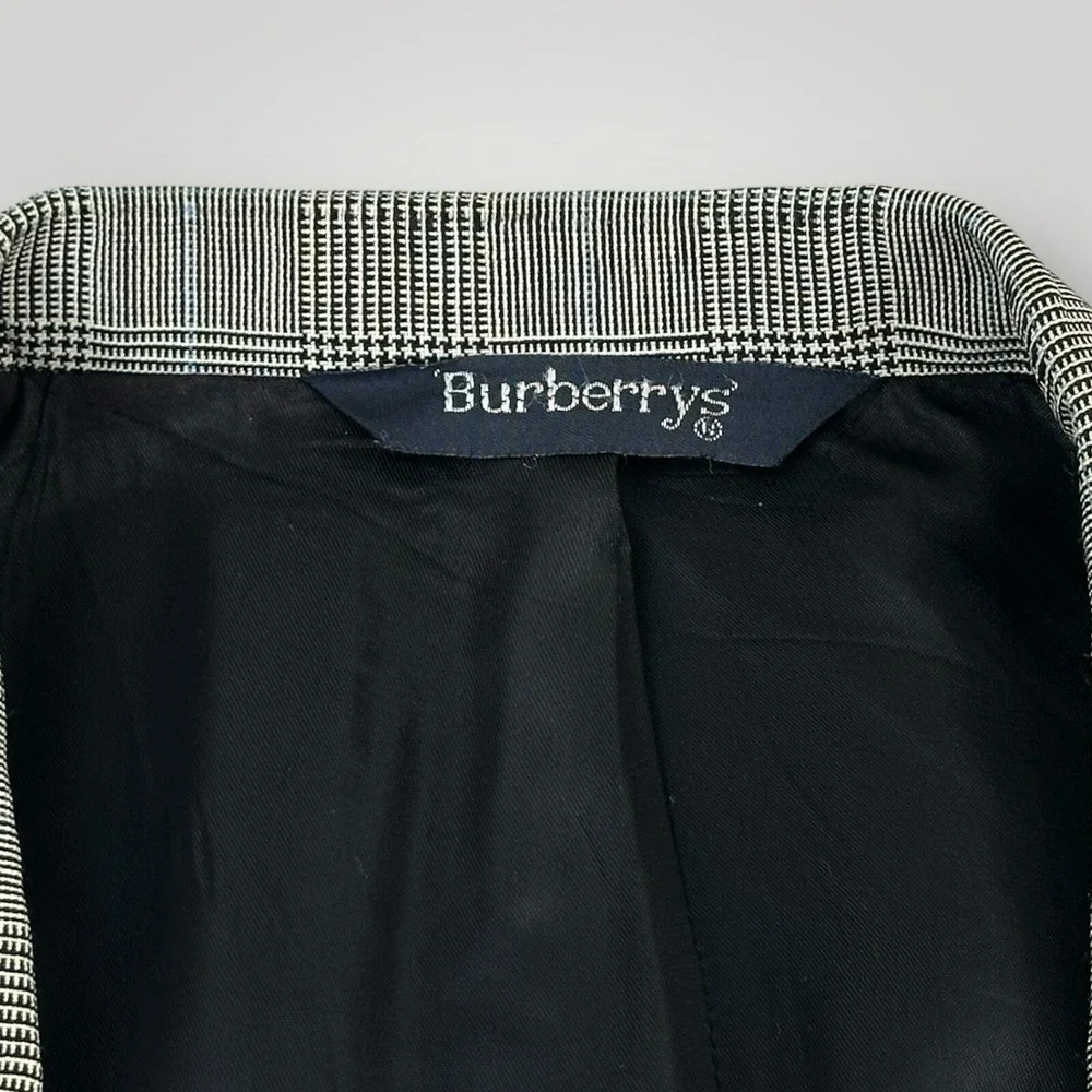 VTG Burberrys Sport Coat Mens Size 42 R Black White Plaid Window‎ Pane Wool USA