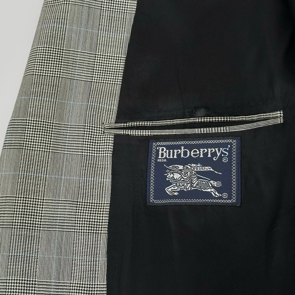 VTG Burberrys Sport Coat Mens Size 42 R Black White Plaid Window‎ Pane Wool USA