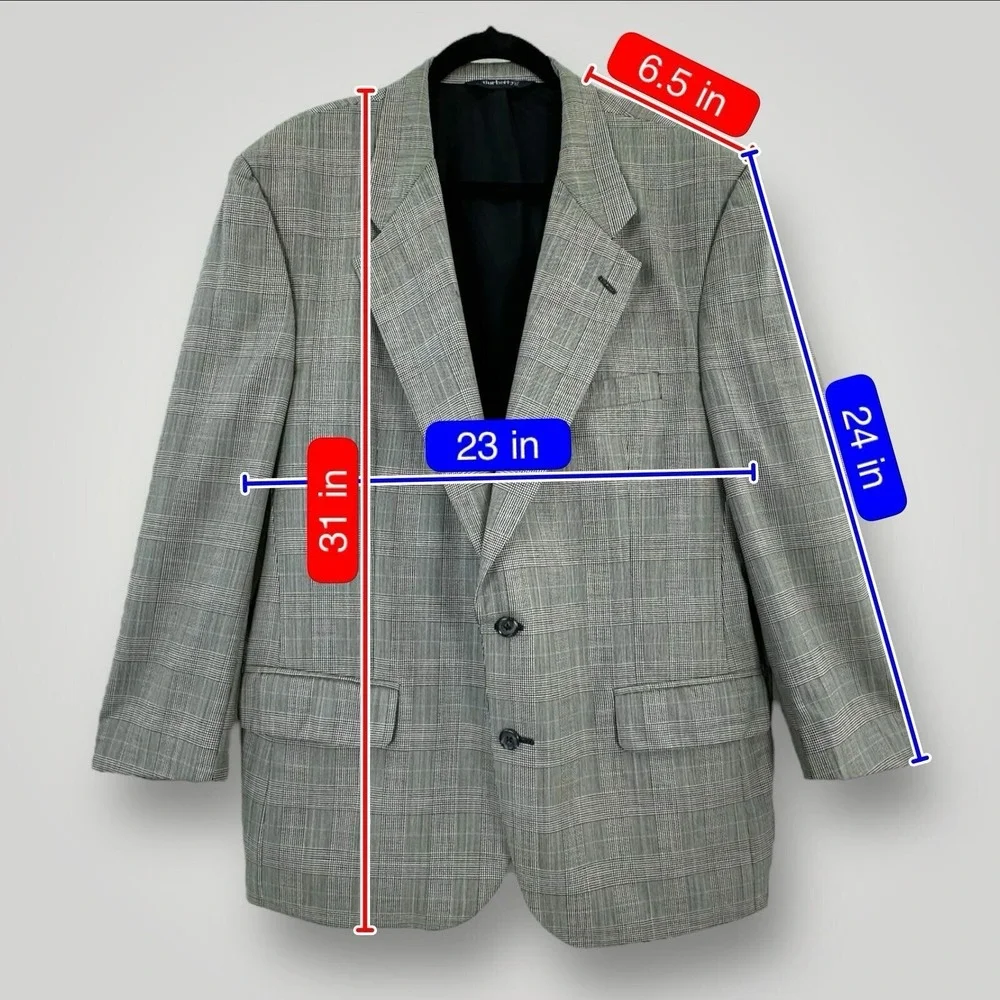 VTG Burberrys Sport Coat Mens Size 42 R Black White Plaid Window‎ Pane Wool USA