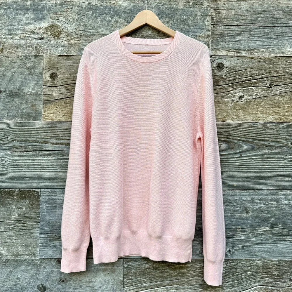 J Crew Mens Cotton Garter Stitch Crew Sweater M Icy Orchid Light Academia Preppy