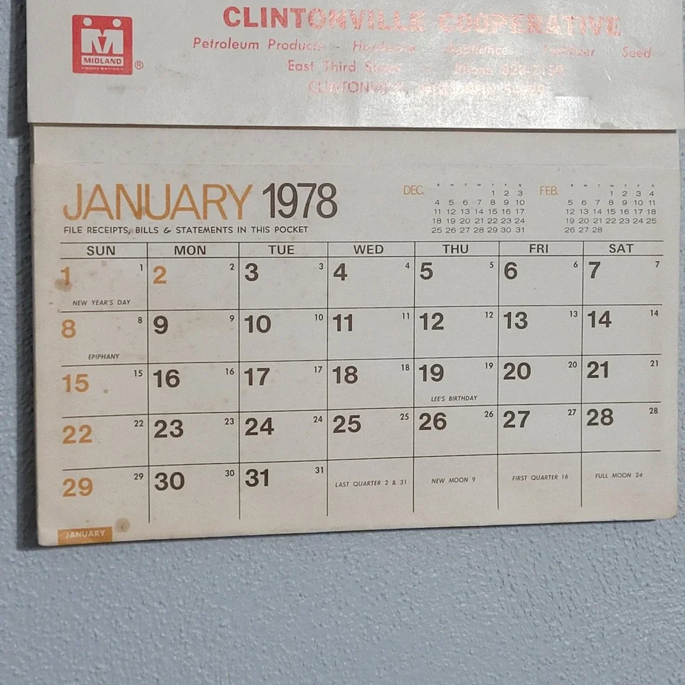 1978 Clintonville CoopWall Calendar‎ Pencil Holder Clintonville Wisconsin