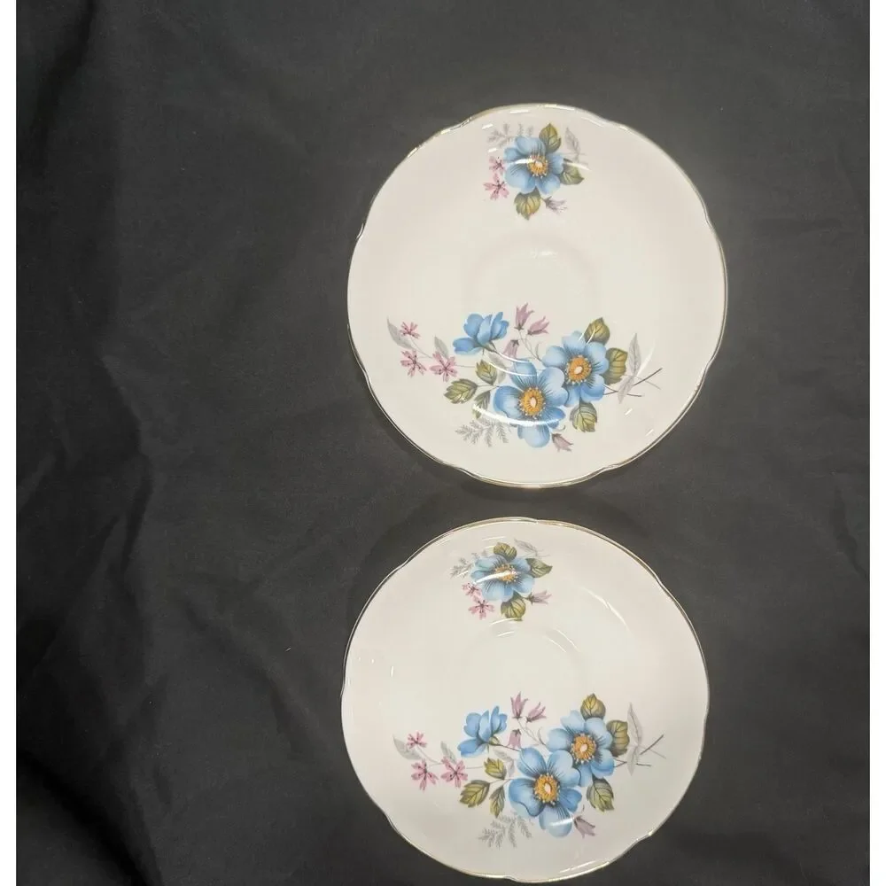 Royal Grafton Fine Bone China Beautiful Set Of Saucers Blue Flowers England