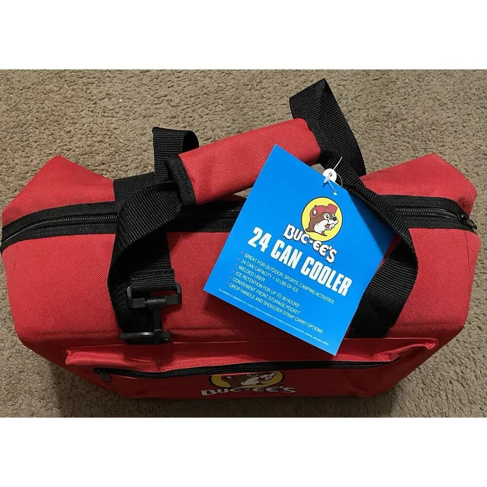 Buc-ees Travel Soft Cooler Travel Bag 24 CANS Bucees Embroidered Red Canvas New