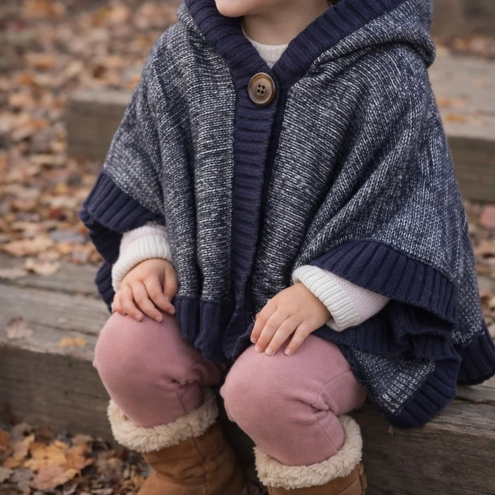 Old Navy Toddler Hooded Knit Poncho Sweater – Blue – Size 3T – Cozy Layer