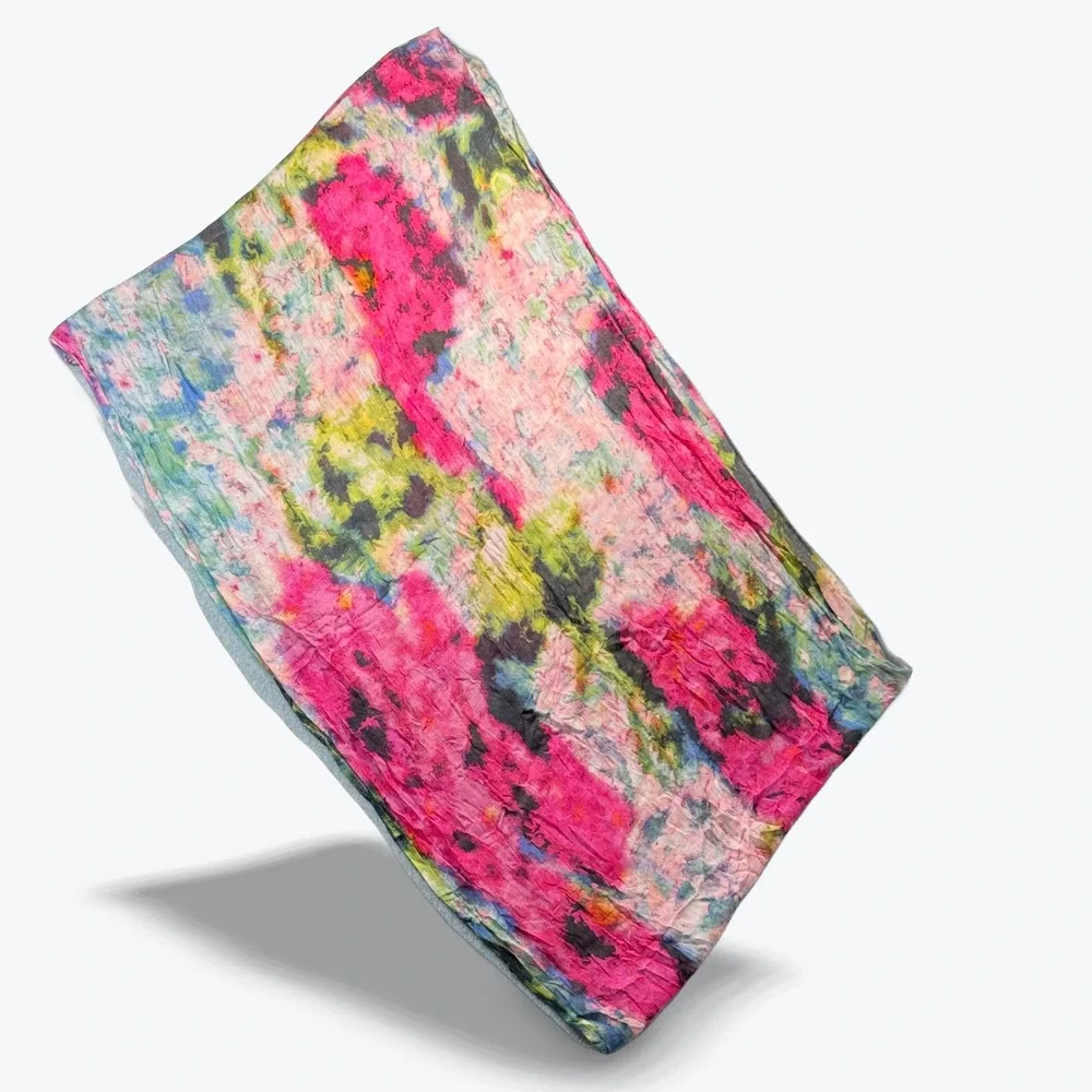 Fay Et‎ Fille Modal Silk Infiniti Scarf Floral Rectangle Pink Green Blue 24x72