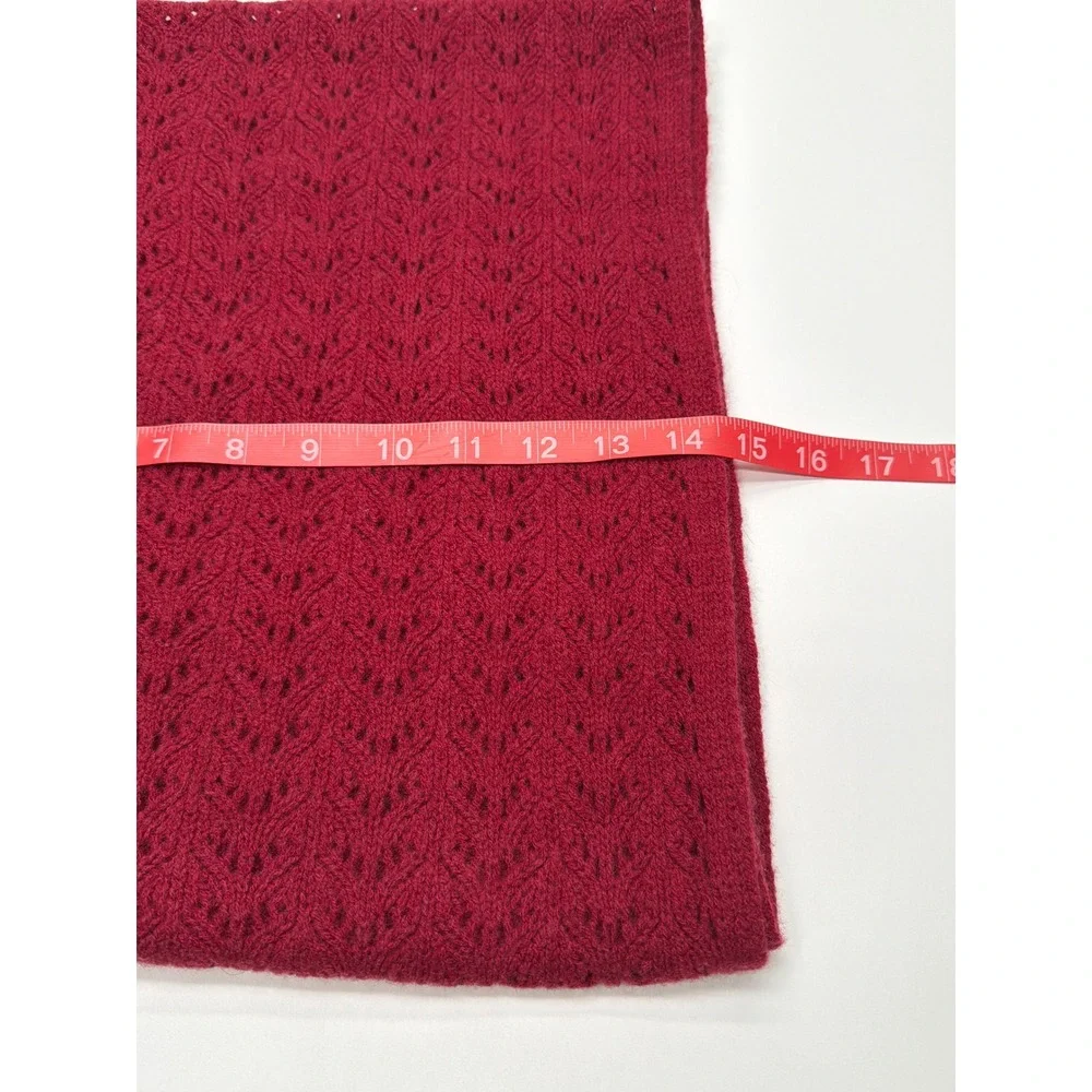 Celeste Burgundy Wool‎ Cashmere Pointelle Knit Scarf Eyelet Wrap Infinity Scarf