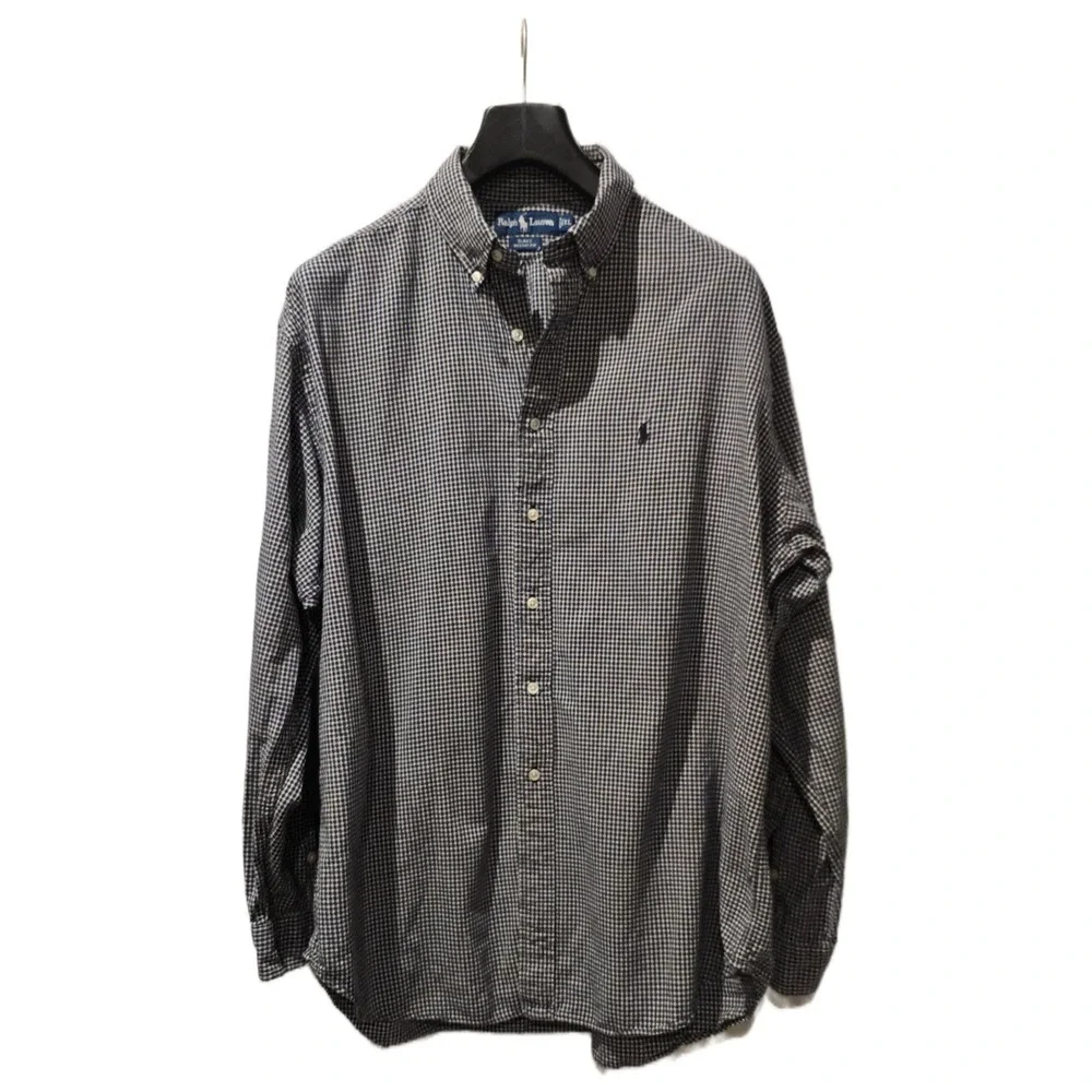 Polo Ralph Lauren Blake Shirt Mens‎ XL Navy Blue White Gingham Cotton Button
