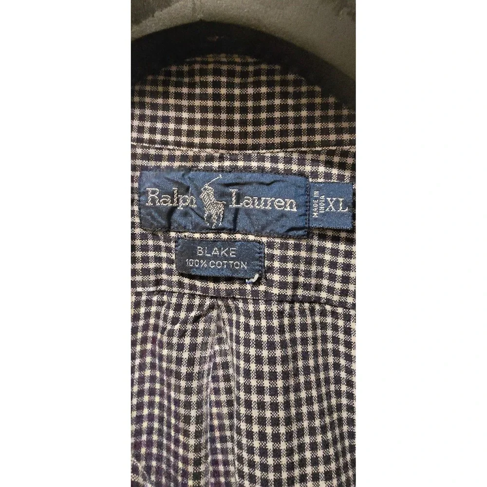 Polo Ralph Lauren Blake Shirt Mens‎ XL Navy Blue White Gingham Cotton Button