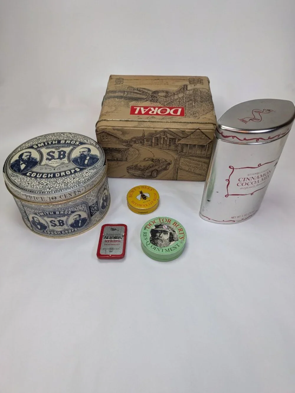 VTG General Store (6) Metal Tins Bundle Smith Bros Doral Burt’s Bees Starbucks