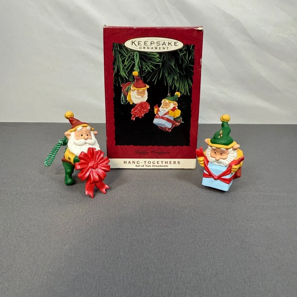 Hallmark Keepsake Ornament Hang Together Set of‎ Two Happy Wrappers 1995