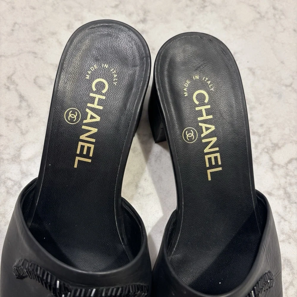 CHANEL black leather