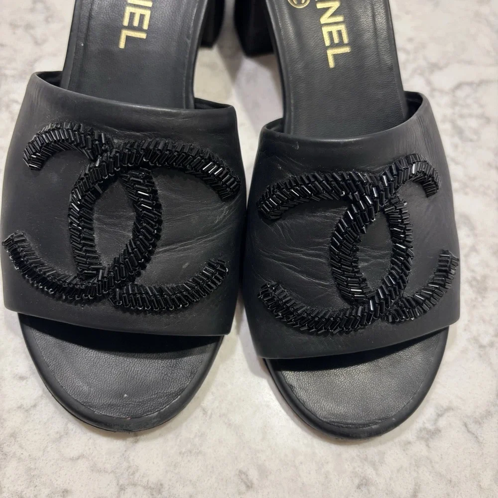CHANEL black leather