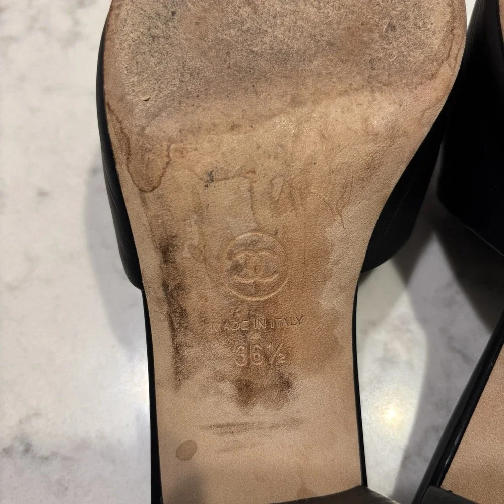 CHANEL black leather