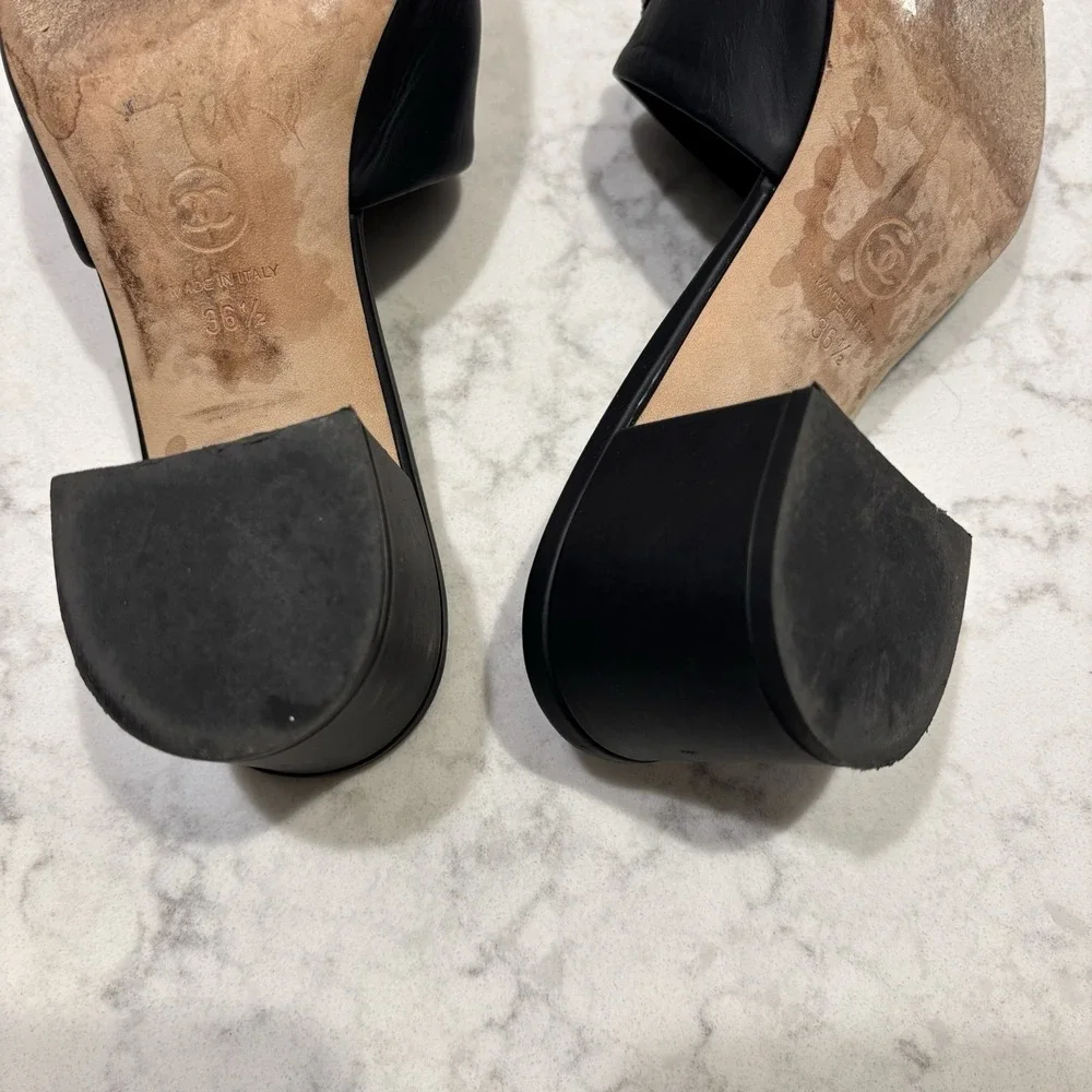 CHANEL black leather