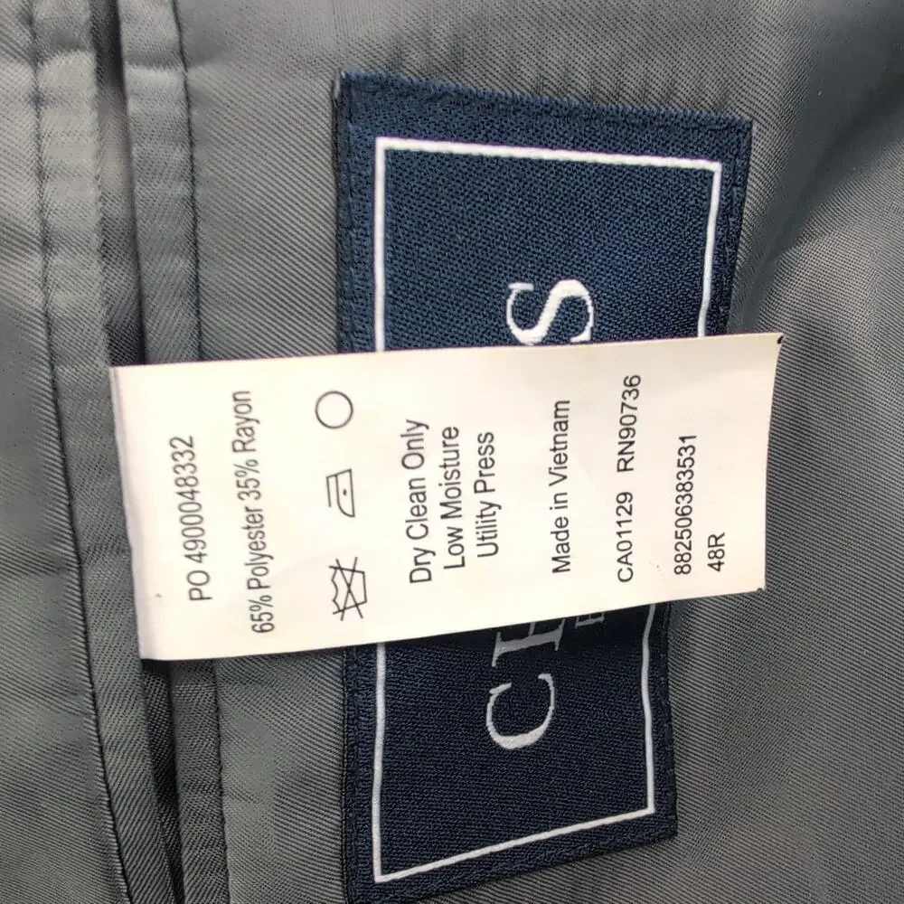 Chaps Herringbone Checked Men's Sport Coat Men's 48R Navy Blue Black
