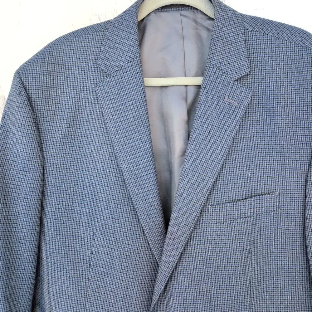 Chaps Herringbone Checked Men's Sport Coat Men's 48R Navy Blue Black