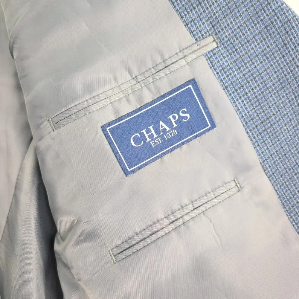 Chaps Herringbone Checked Men's Sport Coat Men's 48R Navy Blue Black