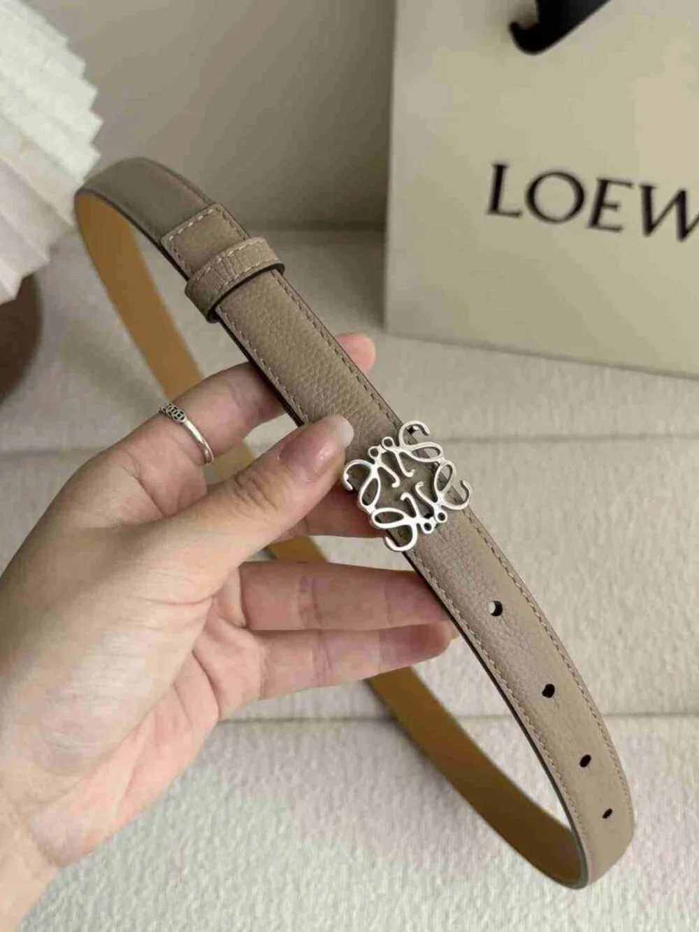 LOEWE Anagram Thin Grained Leather Belt