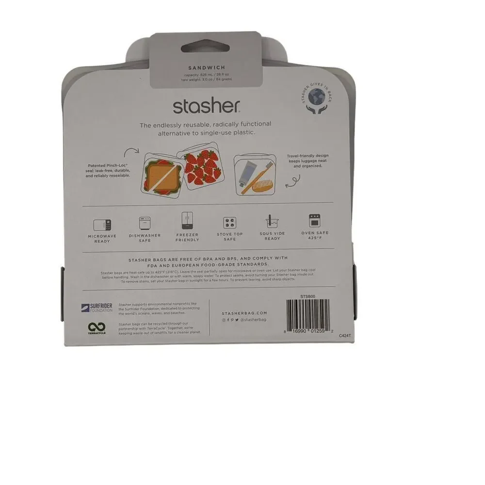 Stasher Reusable Silicone Food Sandwich Storage Bag - Clear