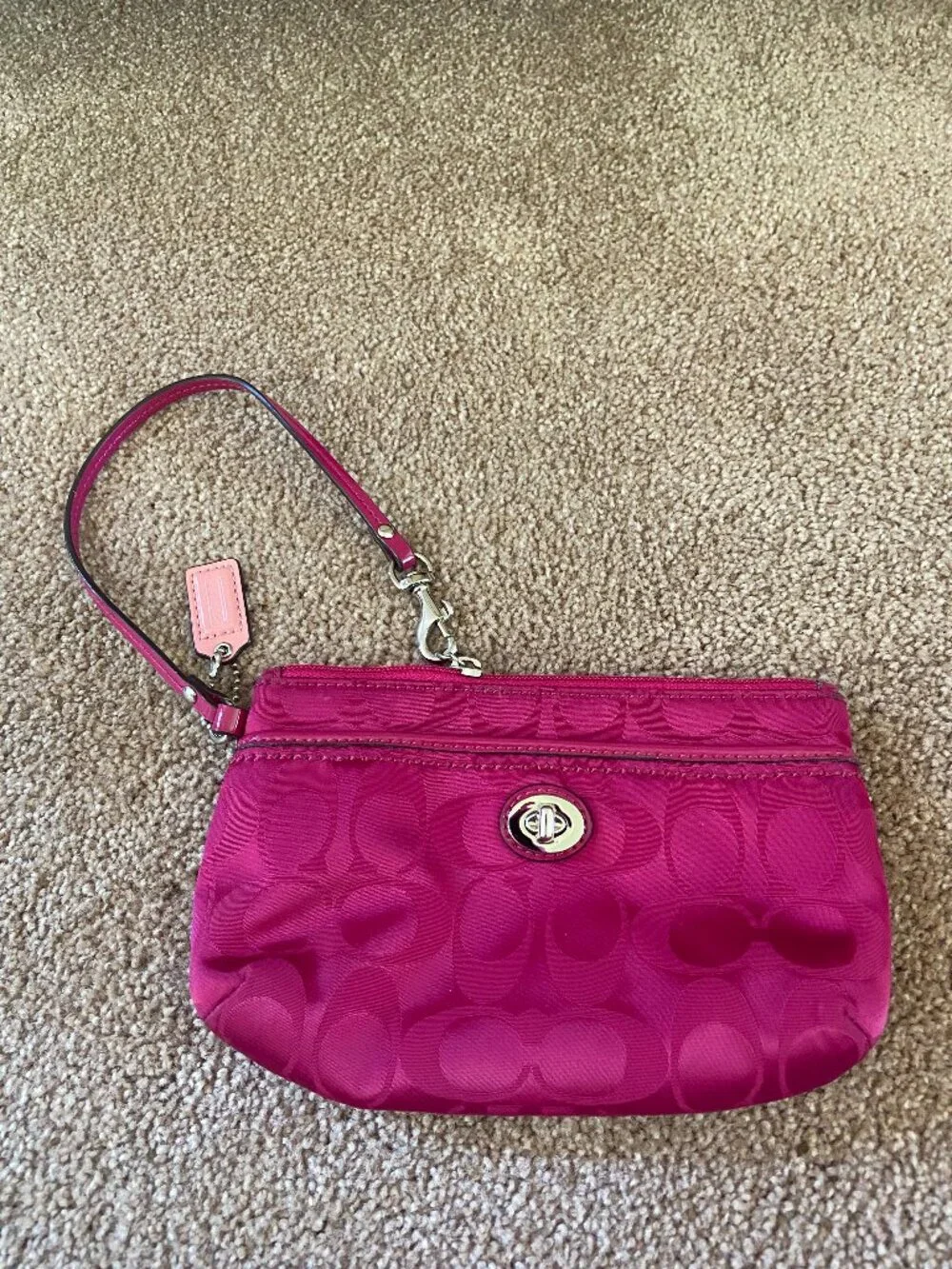 Coach 43461 Peyton Pink Signature Leather Trim Turn Lock pouchette