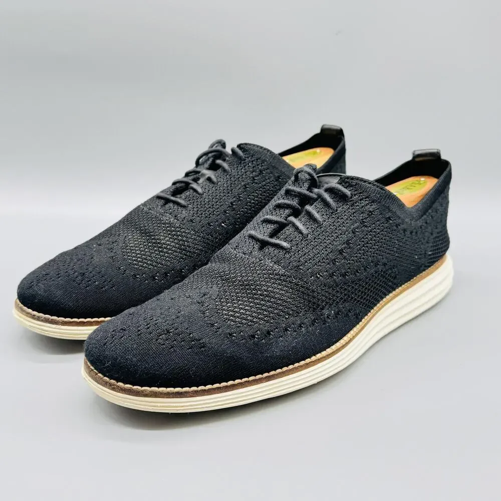Cole Haan Shoes Mens 10.5 Black Knit OriginalGrand Wingtip Oxford Dress Comfort