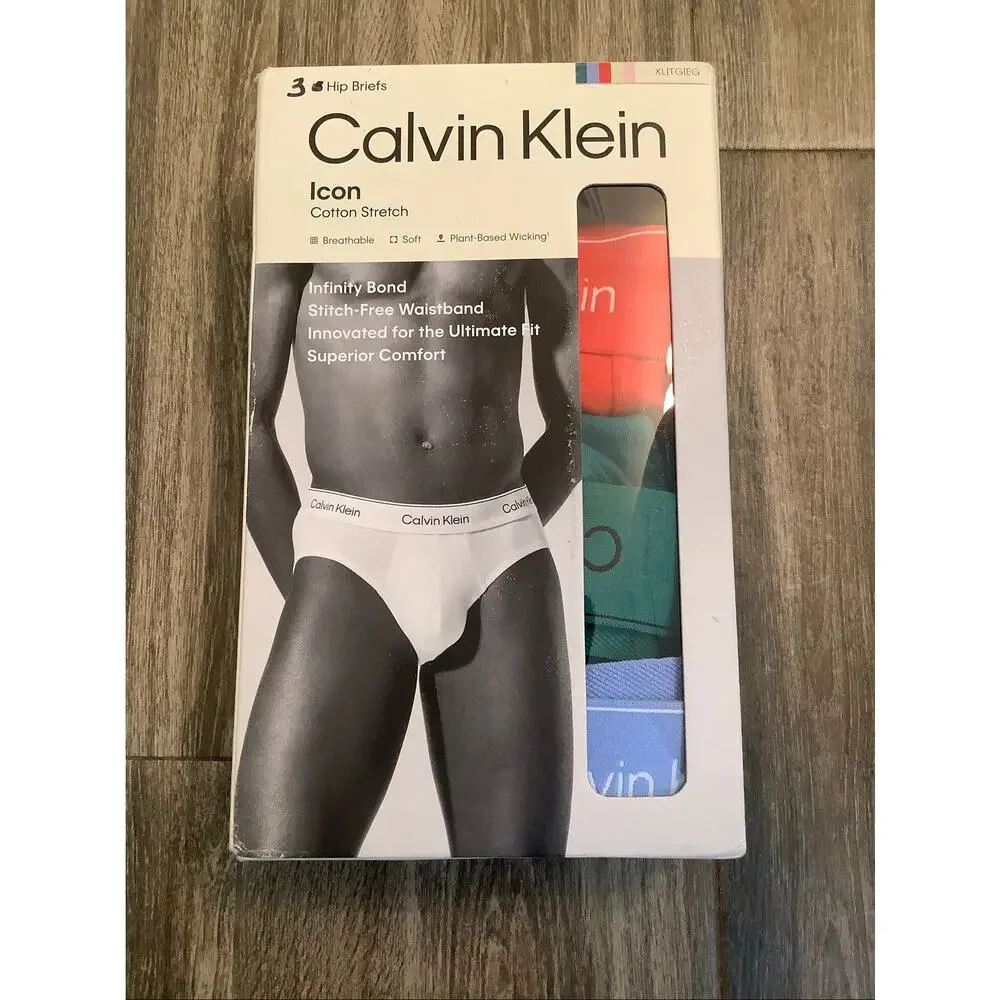 Calvin Klein Men's XL 3-Pack Icon Cotton Stretch Hipster Briefs V3-2