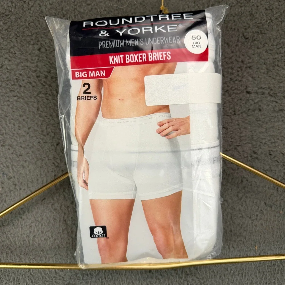 Roundtree & Yorke Mens 2 Pack Knit Boxer Briefs White Big Man Size 50 Y15UR150B
