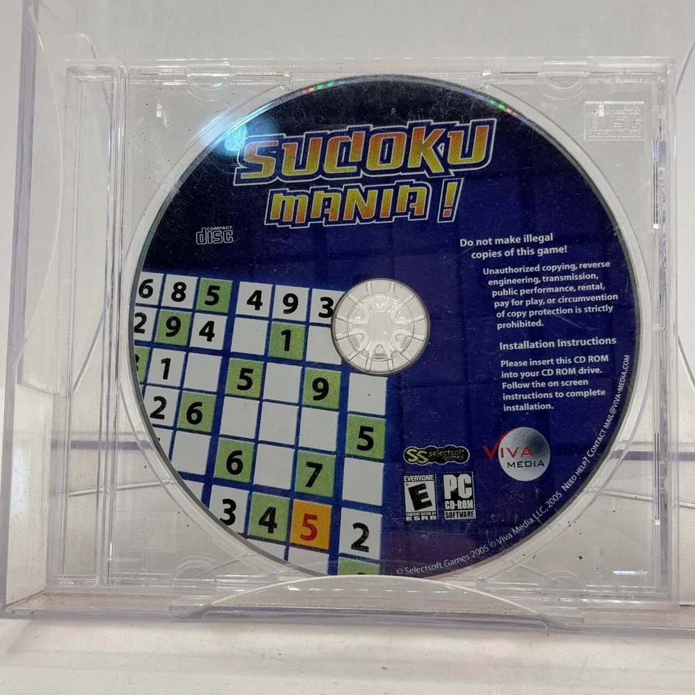 Sudoku Mania PC Game CD-ROM 2005 Viva Media Selectsoft Games Logic Puzzle