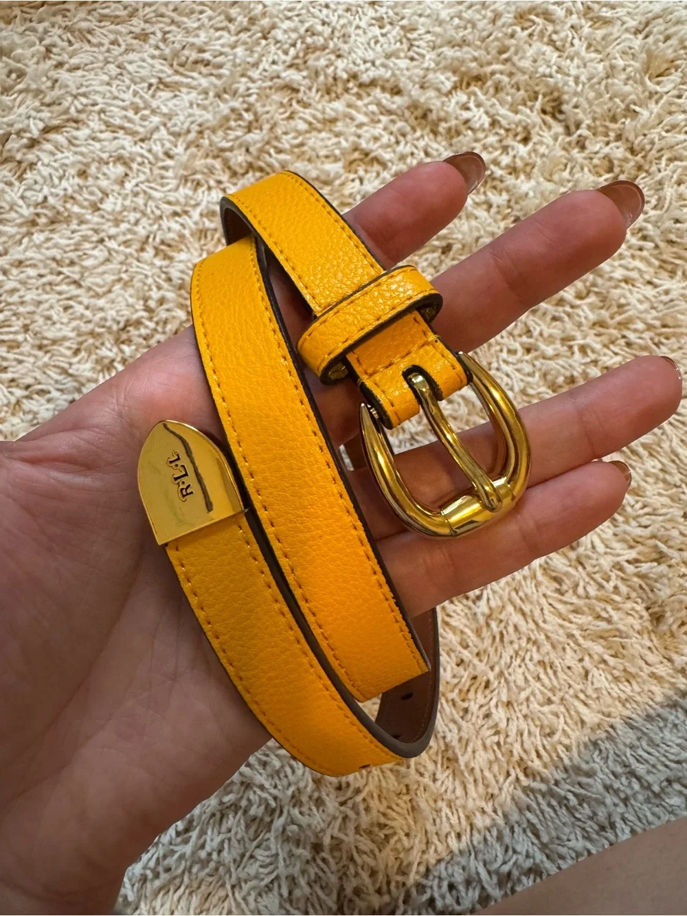 Ralph Lauren Bright Yellow Leather Belt with Gold Buckle