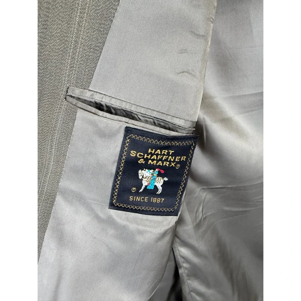 Hart‎ Schaffner Marx Mens 42R Blazer Ariel Worsteds Virgin Wool Pinstripe Brown
