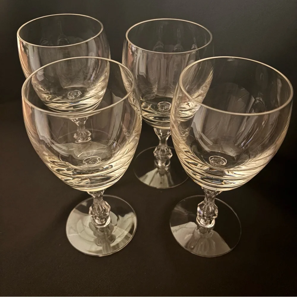 Tiffin Churchill Crystal Goblets Set of 4 Apple Core Stem Vintage